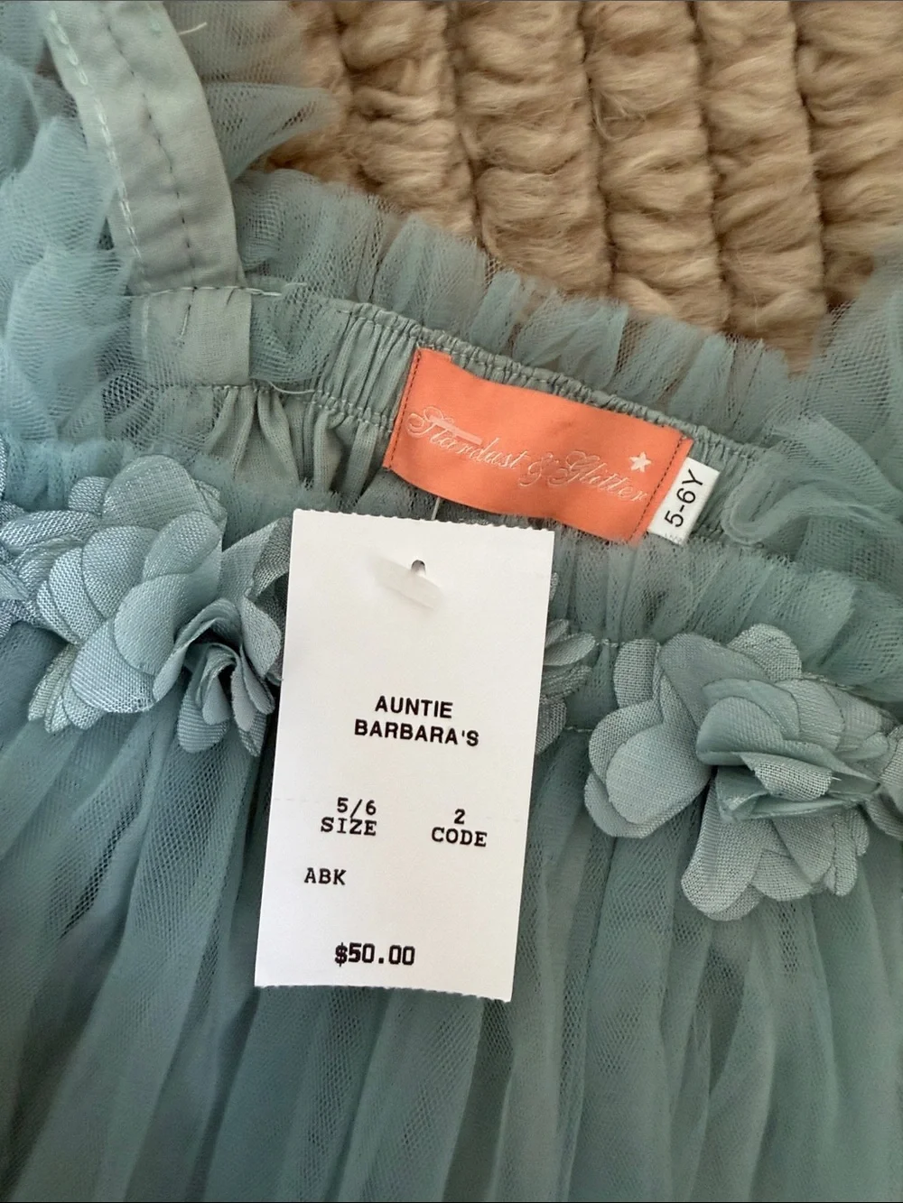 Girls' Dusty Blue Floral Tulle Party Dress